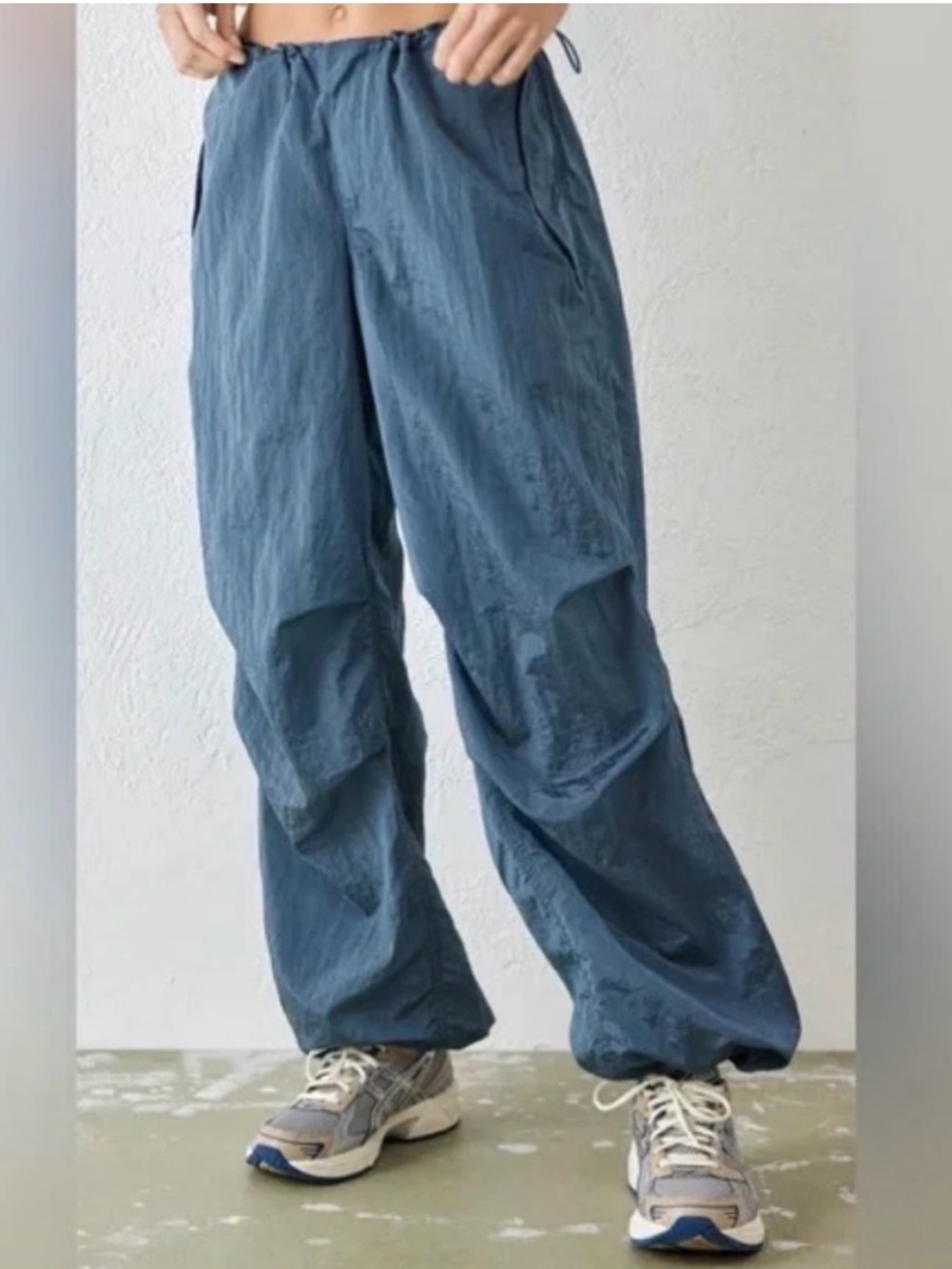 Blue Wide-Leg Track Pants with Pockets